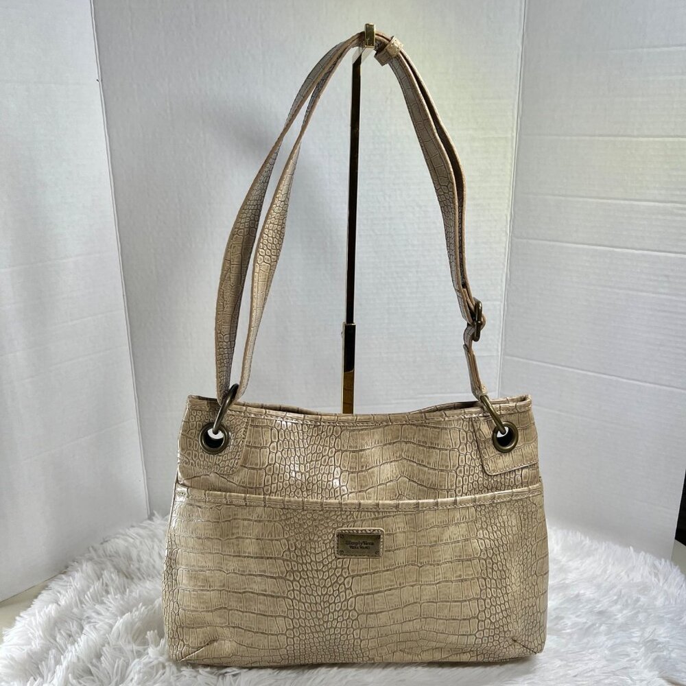 Simply Vera Wang Beige Faux Snakeskin Tote Handbag Shoulder Purse